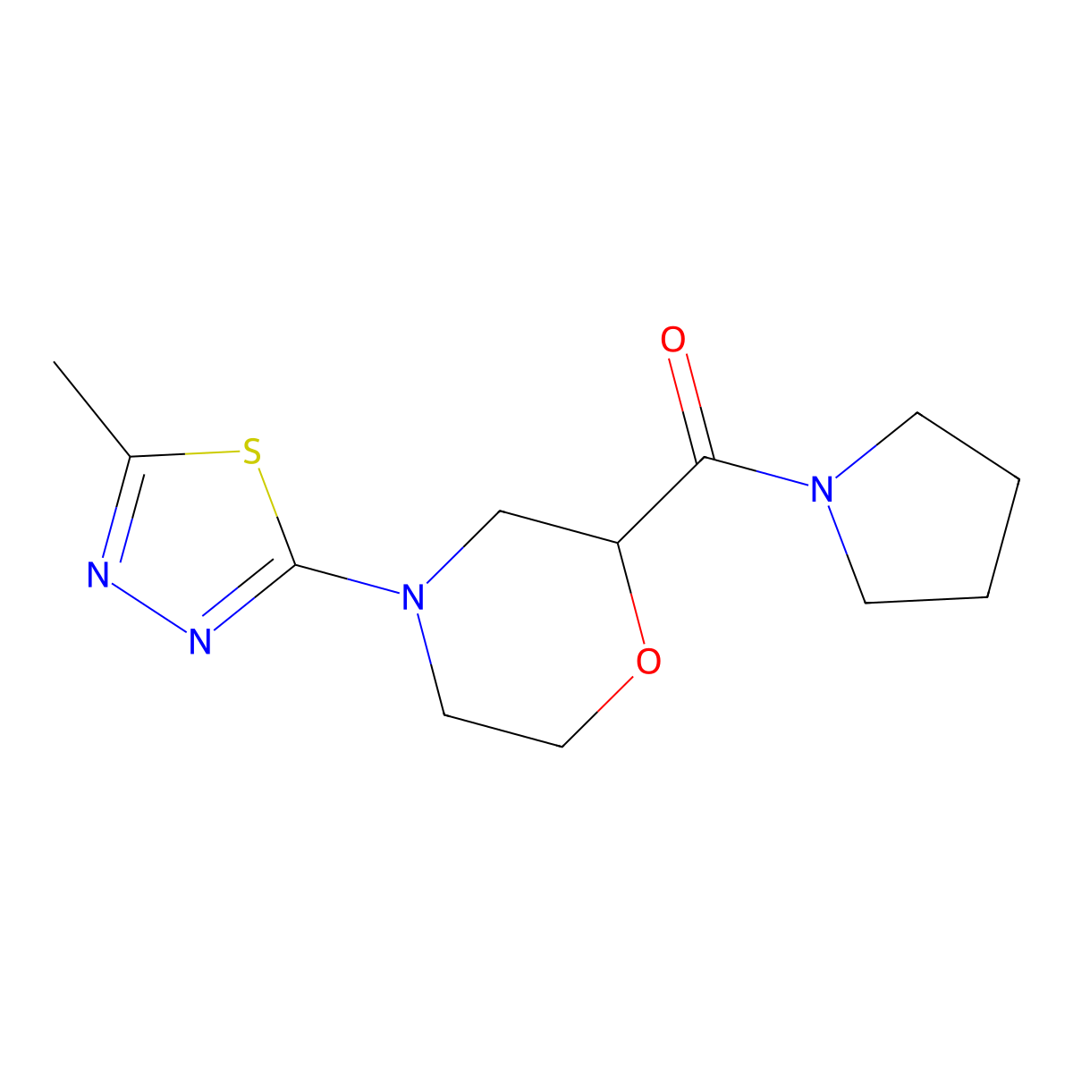 4-(5-Methyl-1,3,4-thiadiazol-2-yl)-2-(pyrrolidine-1-carbonyl)morpholine molecular structure, CAS 2640891-80-9