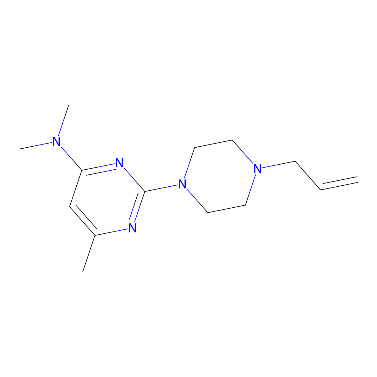 N,N,6-trimethyl-2-[4-(prop-2-en-1-yl)piperazin-1-yl]pyrimidin-4-amine molecular structure, CAS 2640891-85-4