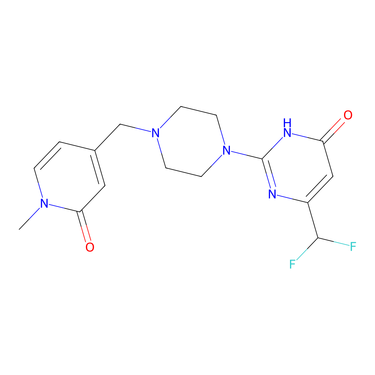 6-(Difluoromethyl)-2-{4-[(1-methyl-2-oxo-1,2-dihydropyridin-4-yl)methyl]piperazin-1-yl}-3,4-dihydropyrimidin-4-one molecular structure, CAS 2640891-88-7