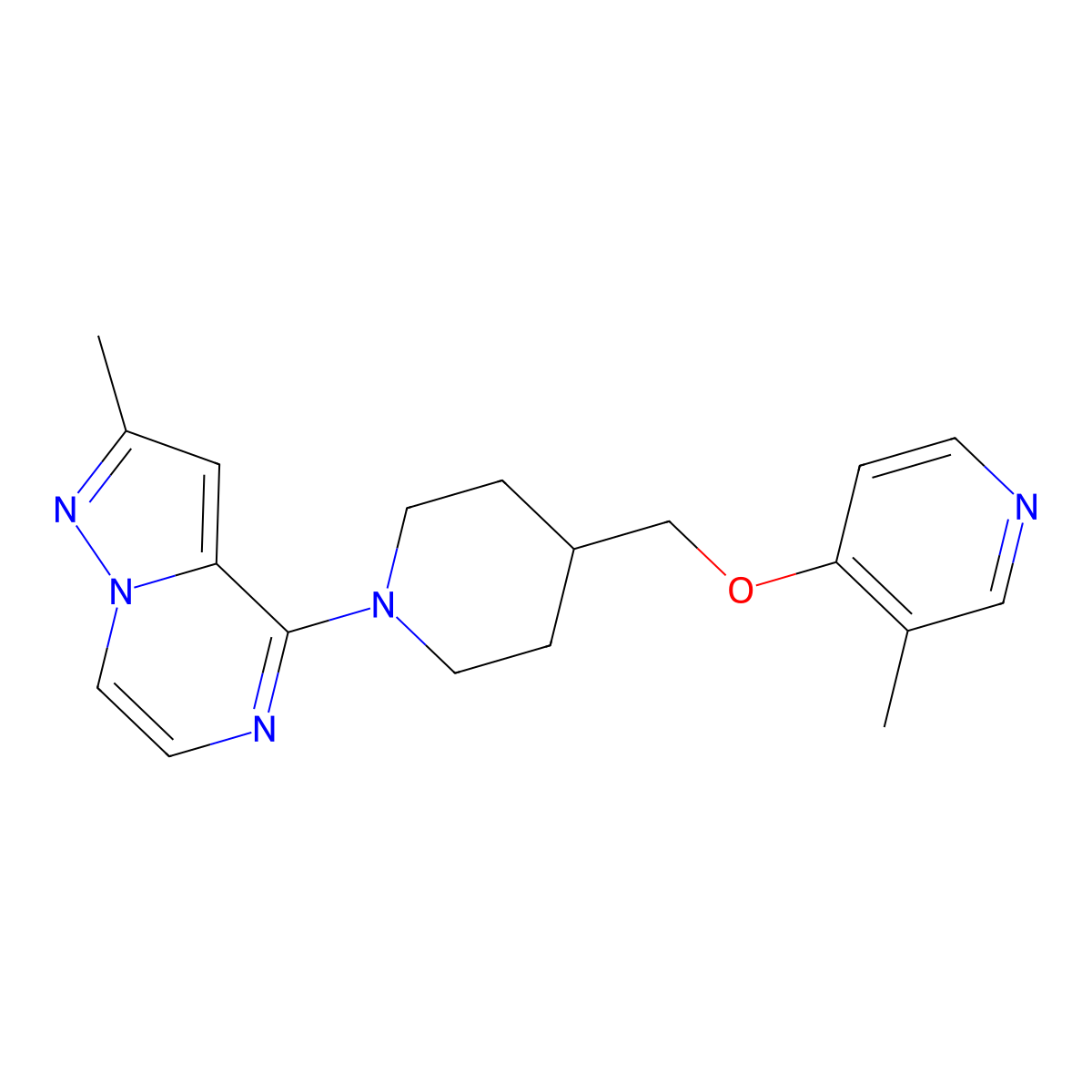 3-Methyl-4-[(1-{2-methylpyrazolo[1,5-a]pyrazin-4-yl}piperidin-4-yl)methoxy]pyridine molecular structure, CAS 2640891-89-8