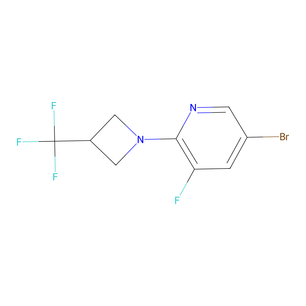 5-Bromo-3-fluoro-2-[3-(trifluoromethyl)azetidin-1-yl]pyridine molecular structure, CAS 2640891-92-3
