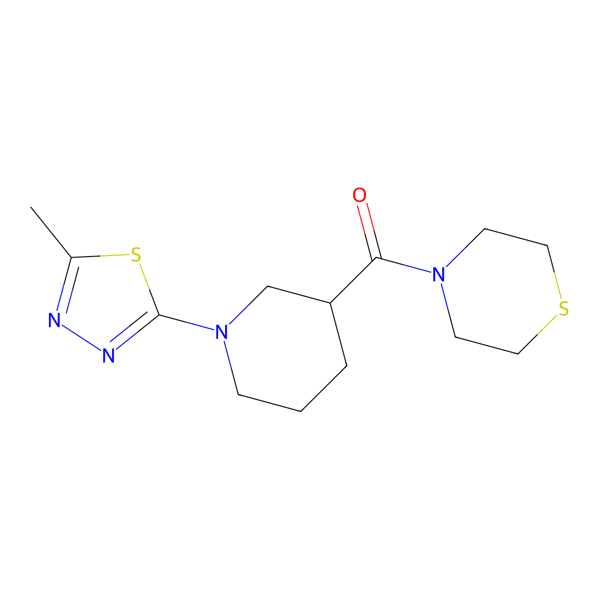 4-[1-(5-Methyl-1,3,4-thiadiazol-2-yl)piperidine-3-carbonyl]thiomorpholine molecular structure, CAS 2640891-95-6