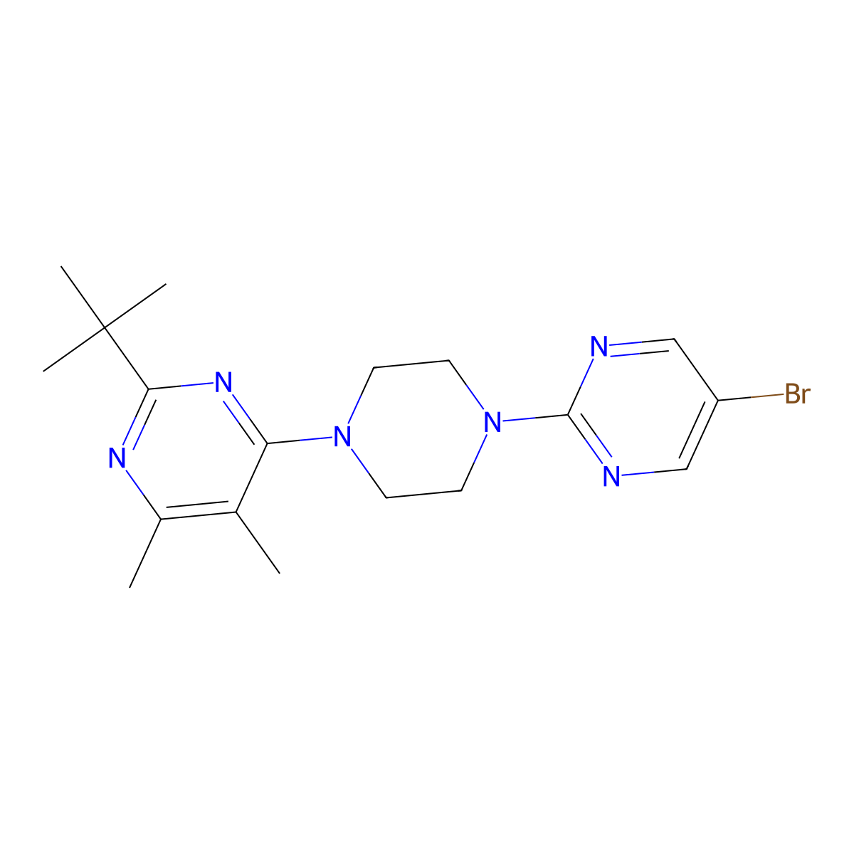 4-[4-(5-Bromopyrimidin-2-yl)piperazin-1-yl]-2-tert-butyl-5,6-dimethylpyrimidine molecular structure, CAS 2640891-96-7