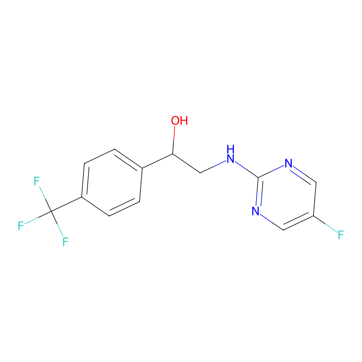 2-[(5-Fluoropyrimidin-2-yl)amino]-1-[4-(trifluoromethyl)phenyl]ethan-1-ol molecular structure, CAS 2640891-97-8