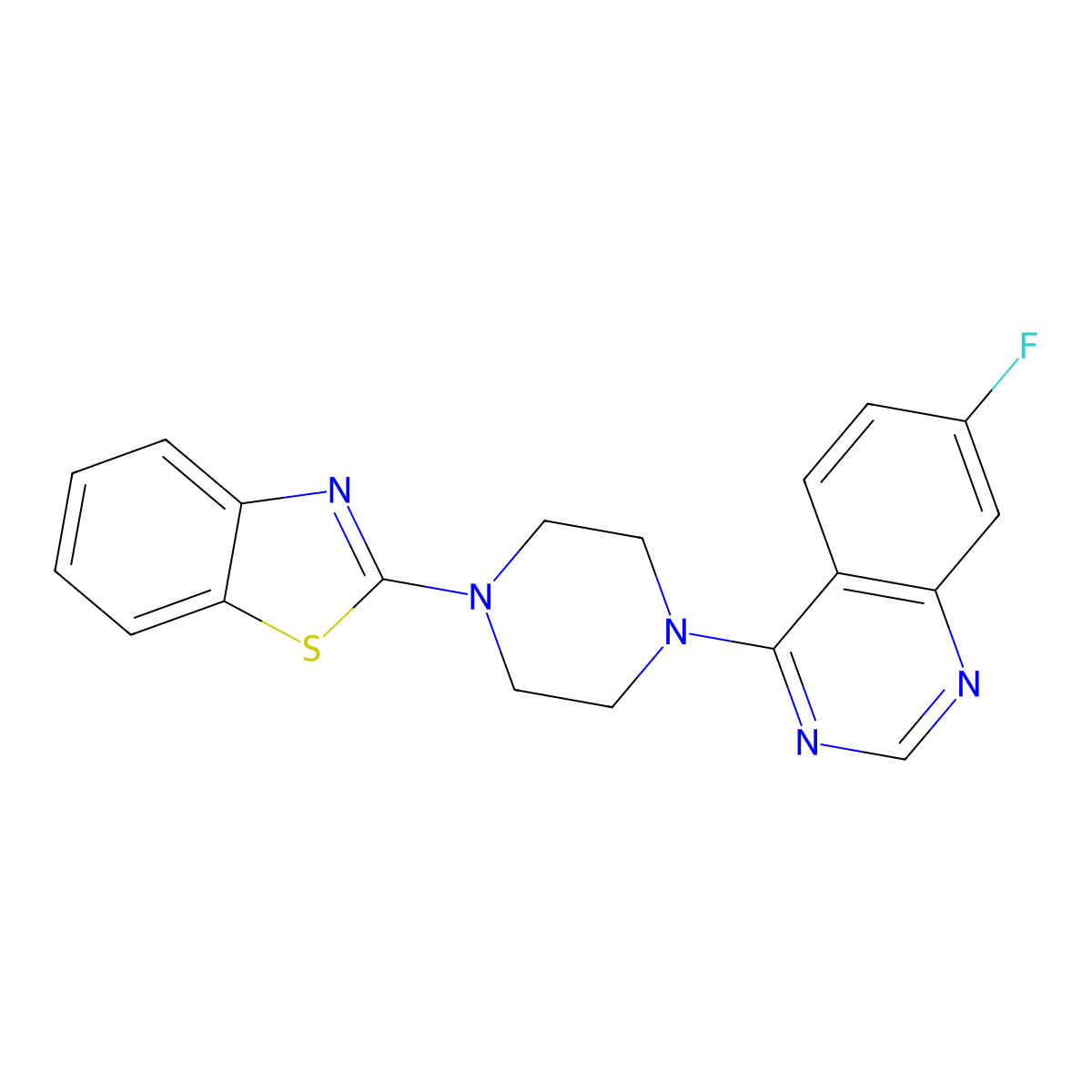 4-[4-(1,3-Benzothiazol-2-yl)piperazin-1-yl]-7-fluoroquinazoline molecular structure, CAS 2640892-00-6