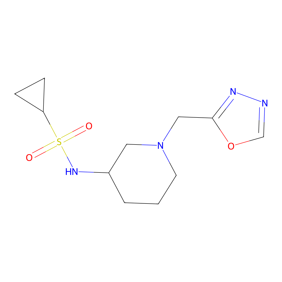N-{1-[(1,3,4-oxadiazol-2-yl)methyl]piperidin-3-yl}cyclopropanesulfonamide molecular structure, CAS 2640892-02-8