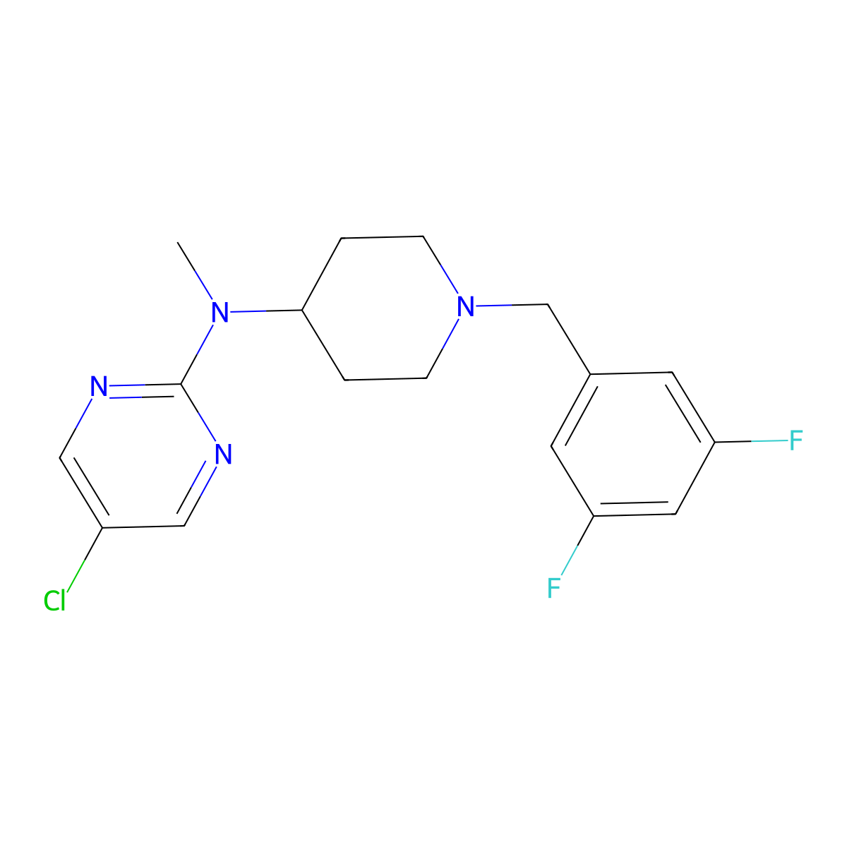 5-chloro-N-{1-[(3,5-difluorophenyl)methyl]piperidin-4-yl}-N-methylpyrimidin-2-amine molecular structure, CAS 2640892-05-1