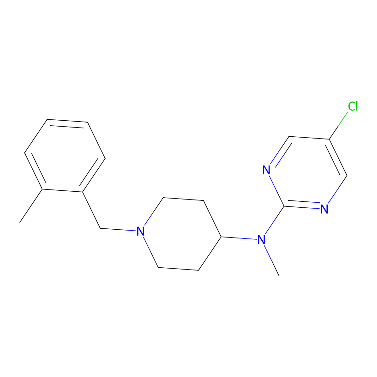 5-chloro-N-methyl-N-{1-[(2-methylphenyl)methyl]piperidin-4-yl}pyrimidin-2-amine molecular structure, CAS 2640892-11-9