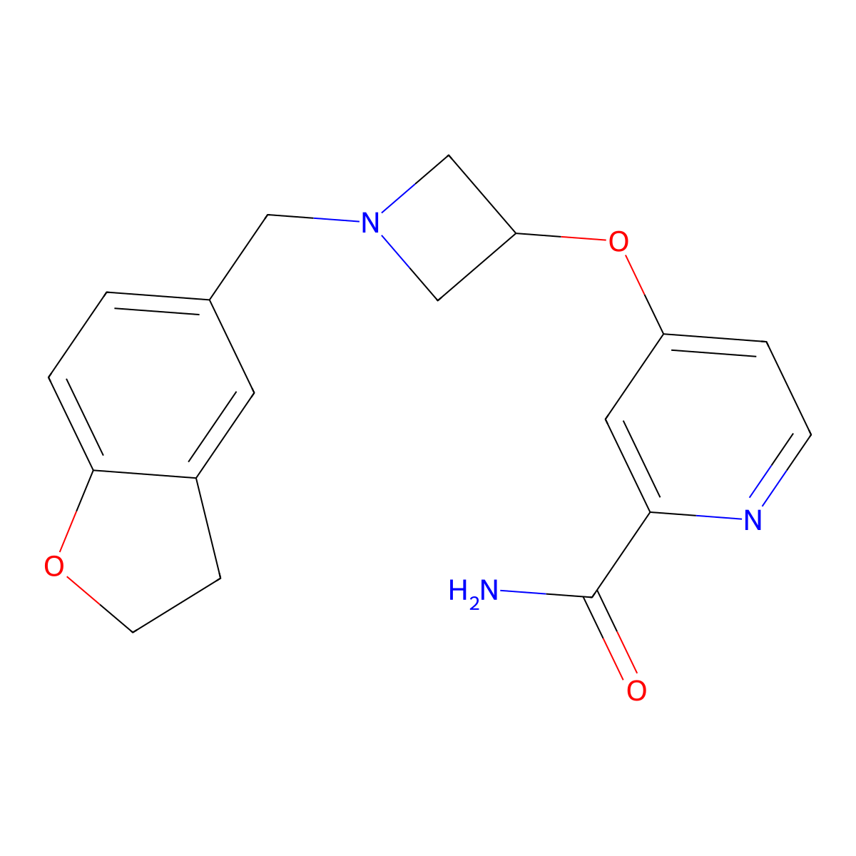 4-({1-[(2,3-Dihydro-1-benzofuran-5-yl)methyl]azetidin-3-yl}oxy)pyridine-2-carboxamide molecular structure, CAS 2640892-12-0