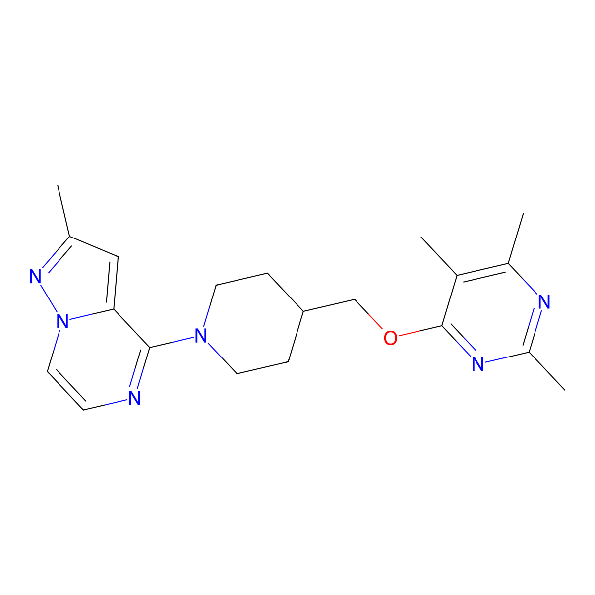 2,4,5-Trimethyl-6-[(1-{2-methylpyrazolo[1,5-a]pyrazin-4-yl}piperidin-4-yl)methoxy]pyrimidine molecular structure, CAS 2640892-16-4
