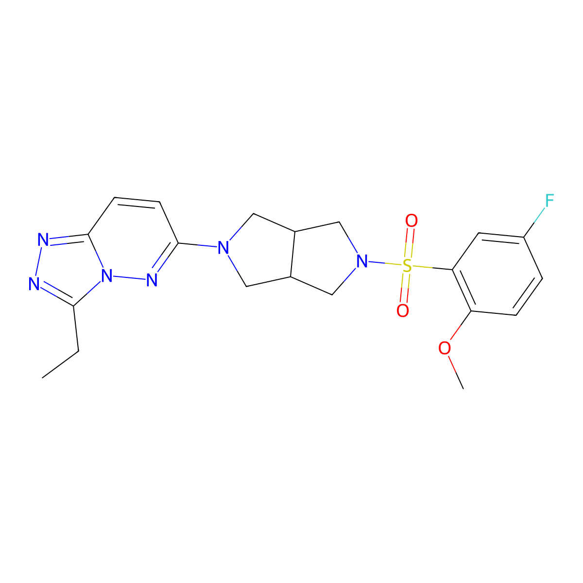 3-Ethyl-6-[5-(5-fluoro-2-methoxybenzenesulfonyl)-octahydropyrrolo[3,4-c]pyrrol-2-yl]-[1,2,4]triazolo[4,3-b]pyridazine molecular structure, CAS 2640892-17-5