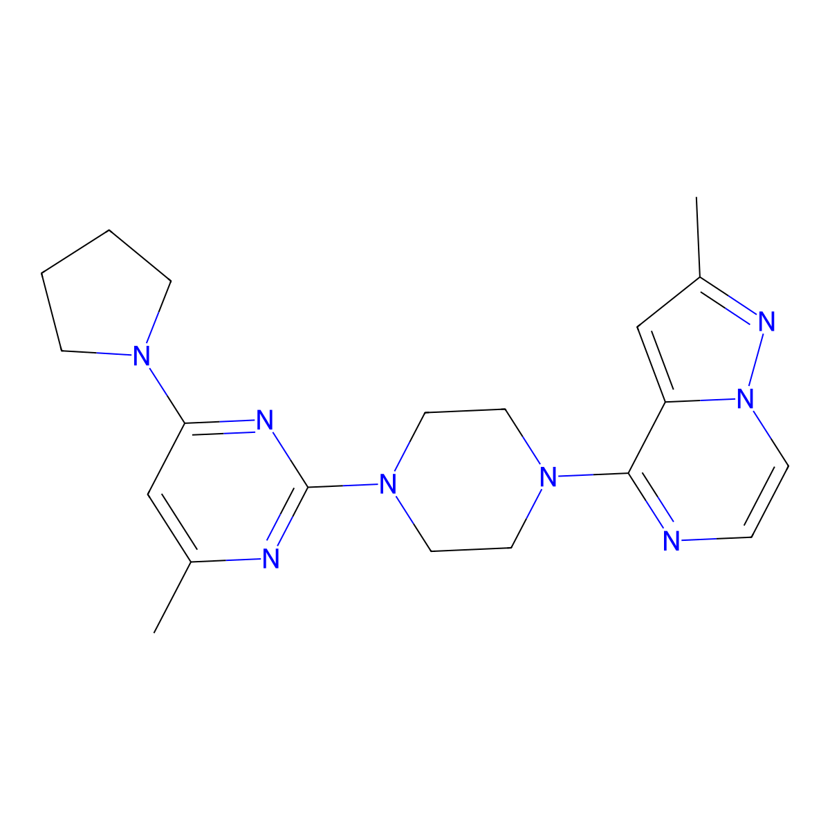 4-Methyl-2-(4-{2-methylpyrazolo[1,5-a]pyrazin-4-yl}piperazin-1-yl)-6-(pyrrolidin-1-yl)pyrimidine molecular structure, CAS 2640892-22-2