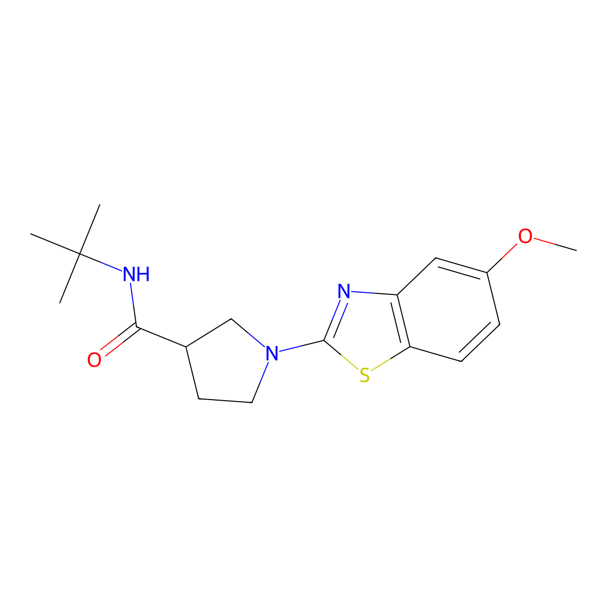N-tert-butyl-1-(5-methoxy-1,3-benzothiazol-2-yl)pyrrolidine-3-carboxamide molecular structure, CAS 2640892-23-3