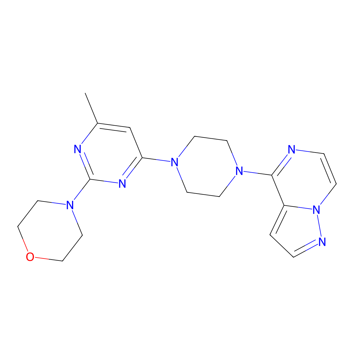 4-[4-Methyl-6-(4-{pyrazolo[1,5-a]pyrazin-4-yl}piperazin-1-yl)pyrimidin-2-yl]morpholine molecular structure, CAS 2640892-28-8
