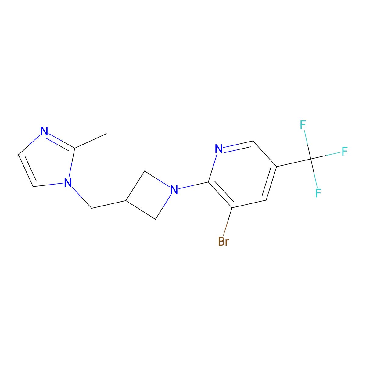 3-bromo-2-{3-[(2-methyl-1H-imidazol-1-yl)methyl]azetidin-1-yl}-5-(trifluoromethyl)pyridine molecular structure, CAS 2640892-30-2