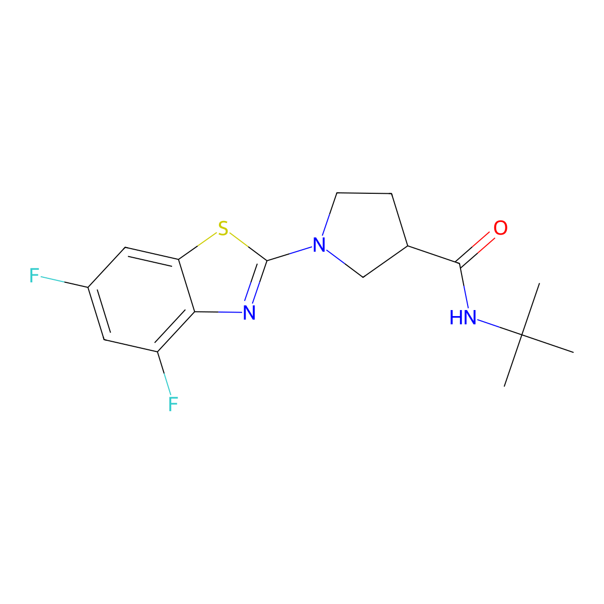N-tert-butyl-1-(4,6-difluoro-1,3-benzothiazol-2-yl)pyrrolidine-3-carboxamide molecular structure, CAS 2640892-31-3