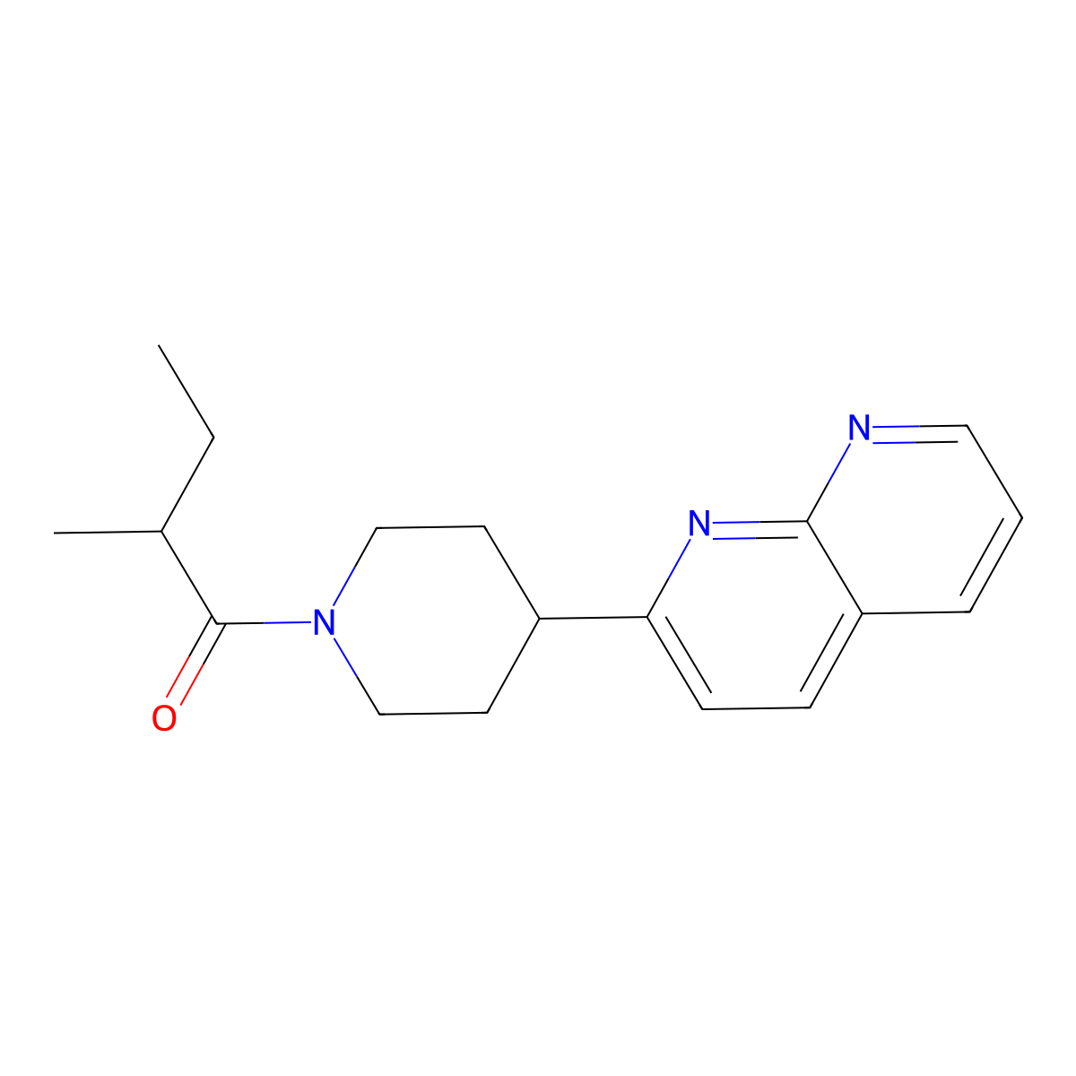 2-Methyl-1-[4-(1,8-naphthyridin-2-yl)piperidin-1-yl]butan-1-one molecular structure, CAS 2640892-32-4