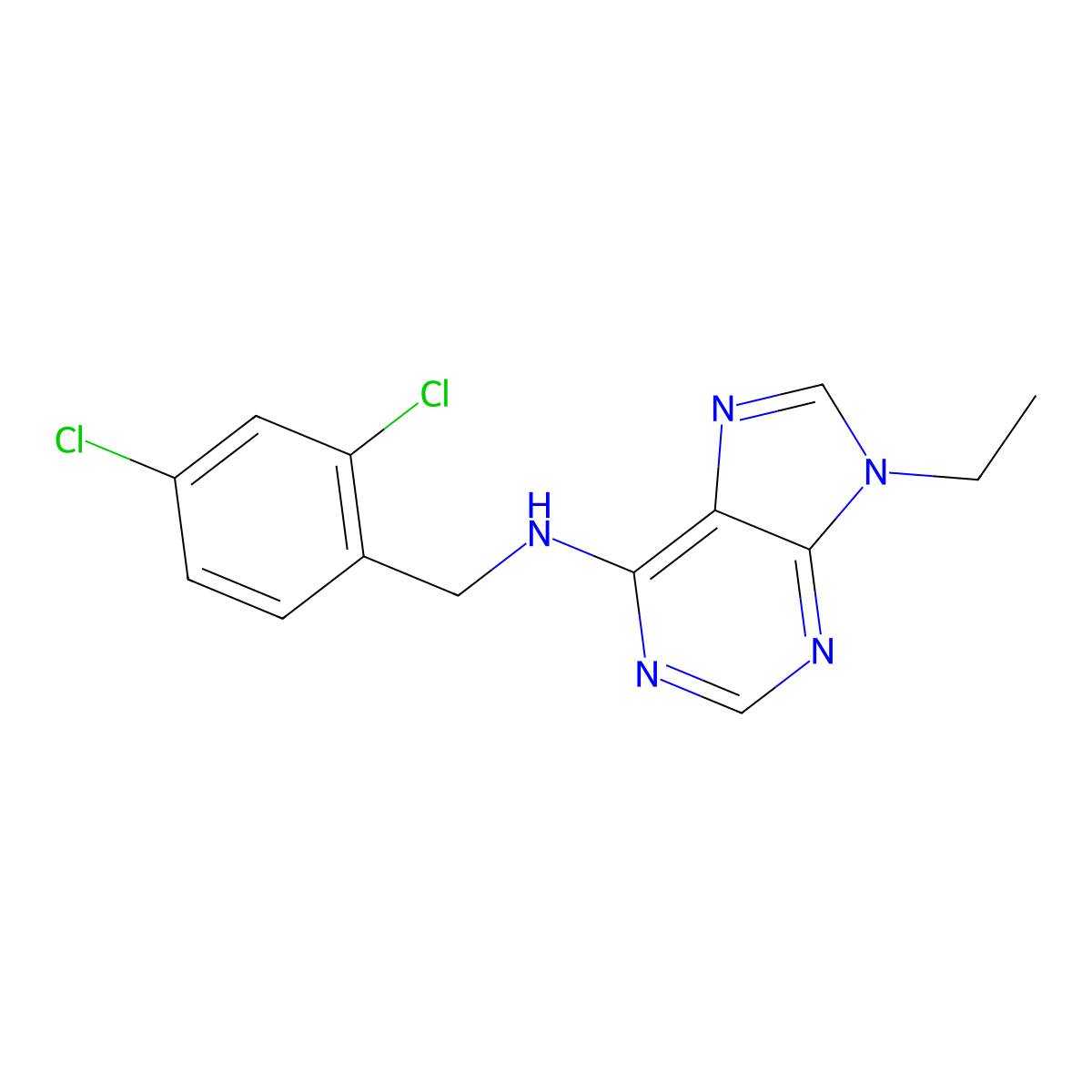 N-[(2,4-dichlorophenyl)methyl]-9-ethyl-9H-purin-6-amine molecular structure, CAS 2640892-35-7