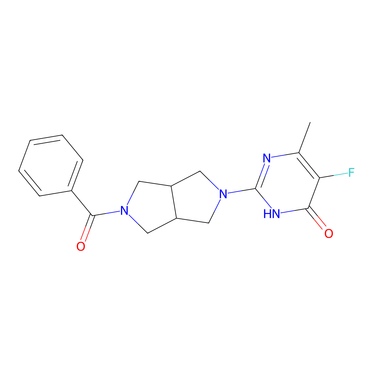 2-{5-Benzoyl-octahydropyrrolo[3,4-c]pyrrol-2-yl}-5-fluoro-6-methyl-3,4-dihydropyrimidin-4-one molecular structure, CAS 2640892-37-9