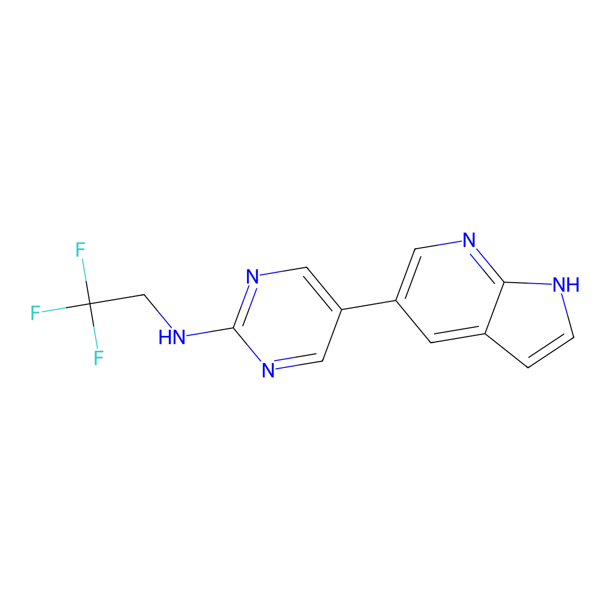 5-{1H-pyrrolo[2,3-b]pyridin-5-yl}-N-(2,2,2-trifluoroethyl)pyrimidin-2-amine molecular structure, CAS 2640892-39-1