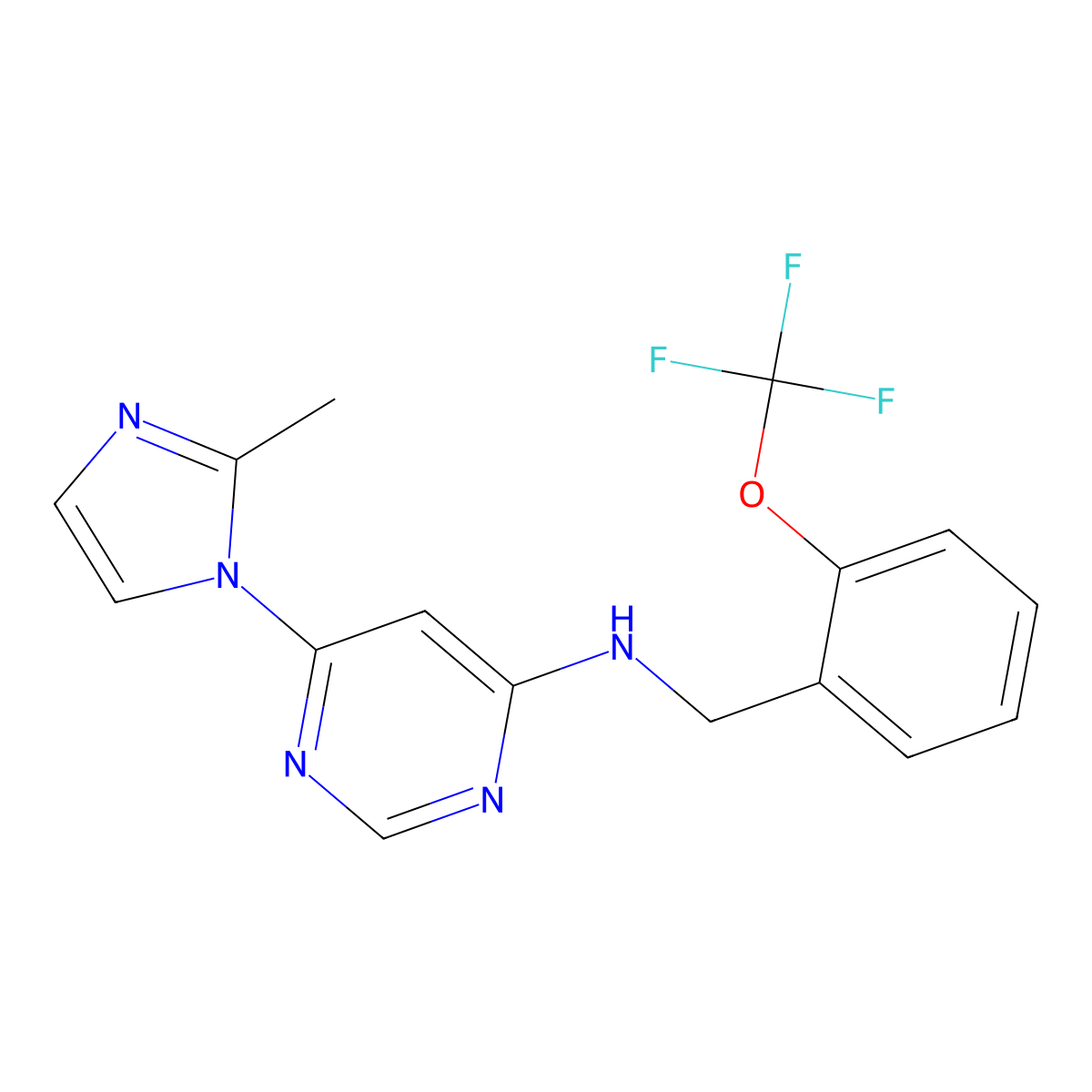 6-(2-methyl-1H-imidazol-1-yl)-N-{[2-(trifluoromethoxy)phenyl]methyl}pyrimidin-4-amine molecular structure, CAS 2640892-40-4