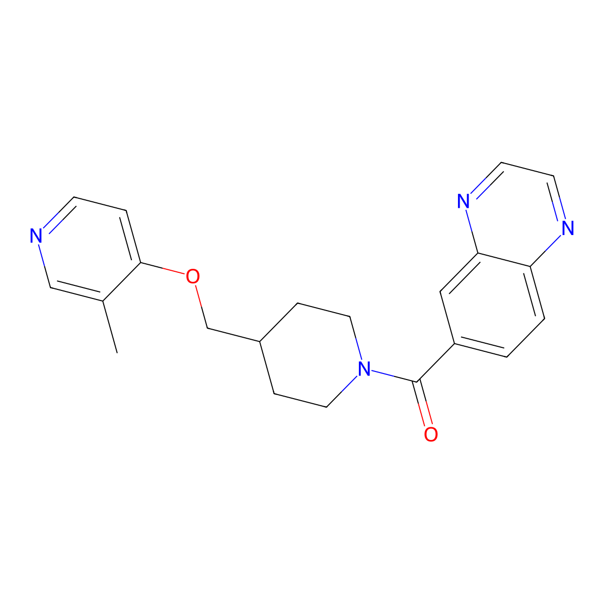 6-(4-{[(3-Methylpyridin-4-yl)oxy]methyl}piperidine-1-carbonyl)quinoxaline molecular structure, CAS 2640892-42-6