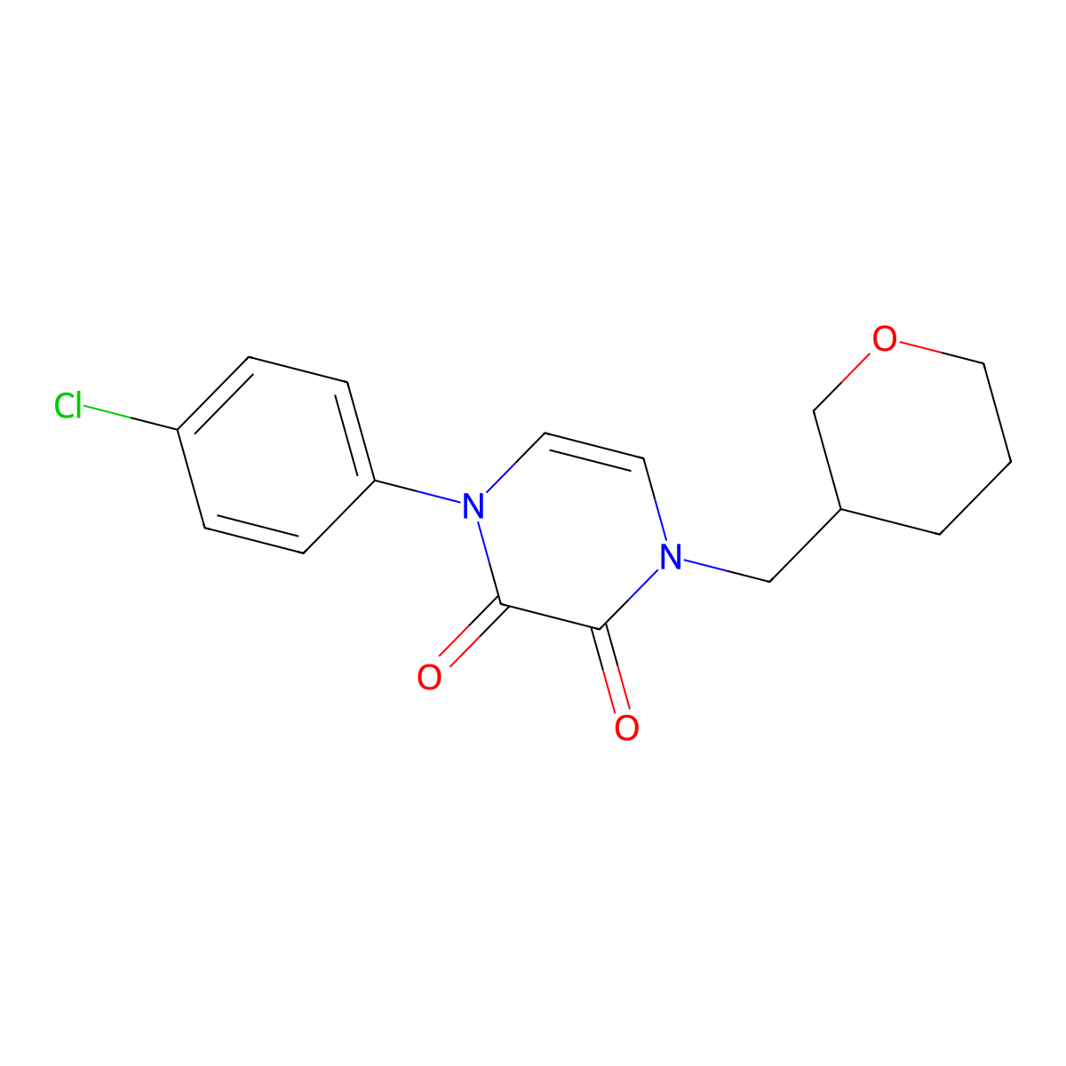 1-(4-Chlorophenyl)-4-[(oxan-3-yl)methyl]-1,2,3,4-tetrahydropyrazine-2,3-dione molecular structure, CAS 2640892-46-0