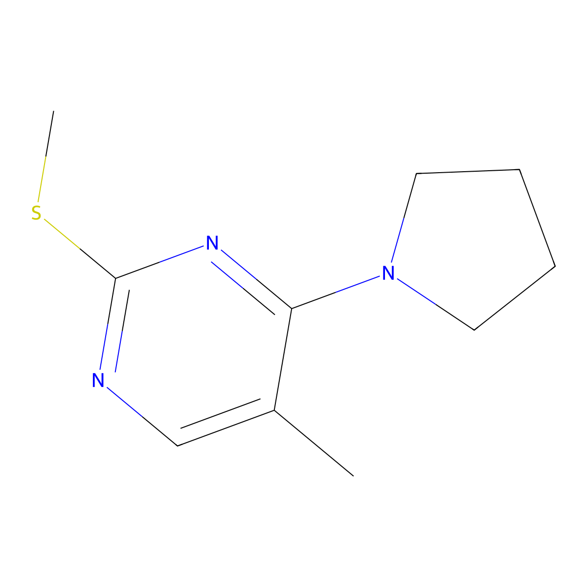 5-Methyl-2-(methylsulfanyl)-4-(pyrrolidin-1-yl)pyrimidine molecular structure, CAS 2640892-48-2