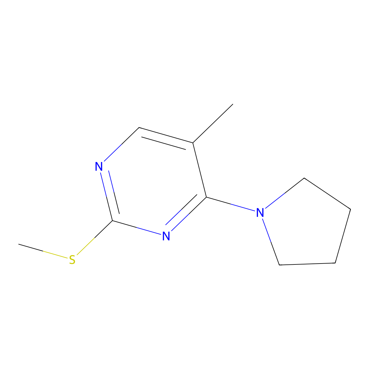 5-Methyl-2-(methylsulfanyl)-4-(pyrrolidin-1-yl)pyrimidine molecular structure, CAS 2640892-48-2