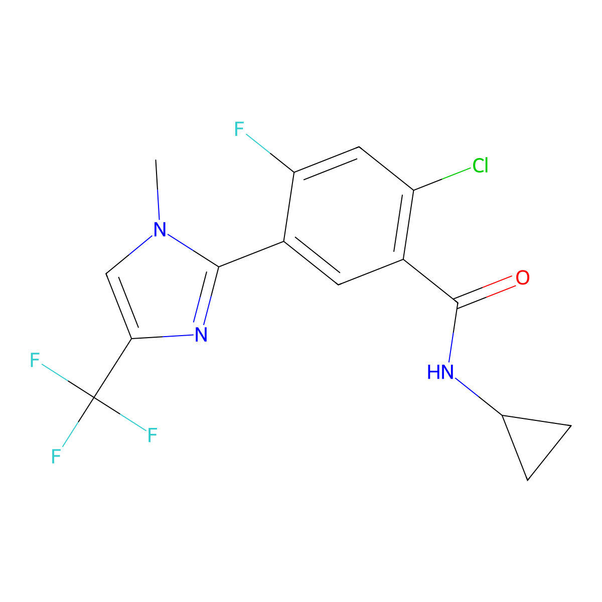 2-chloro-N-cyclopropyl-4-fluoro-5-[1-methyl-4-(trifluoromethyl)-1H-imidazol-2-yl]benzamide molecular structure, CAS 2640892-50-6
