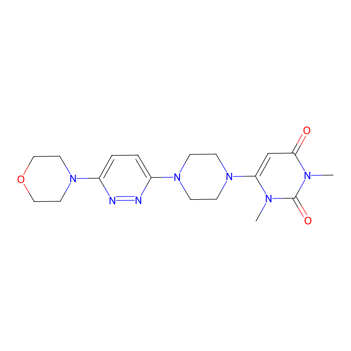 1,3-Dimethyl-6-{4-[6-(morpholin-4-yl)pyridazin-3-yl]piperazin-1-yl}-1,2,3,4-tetrahydropyrimidine-2,4-dione molecular structure, CAS 2640892-51-7