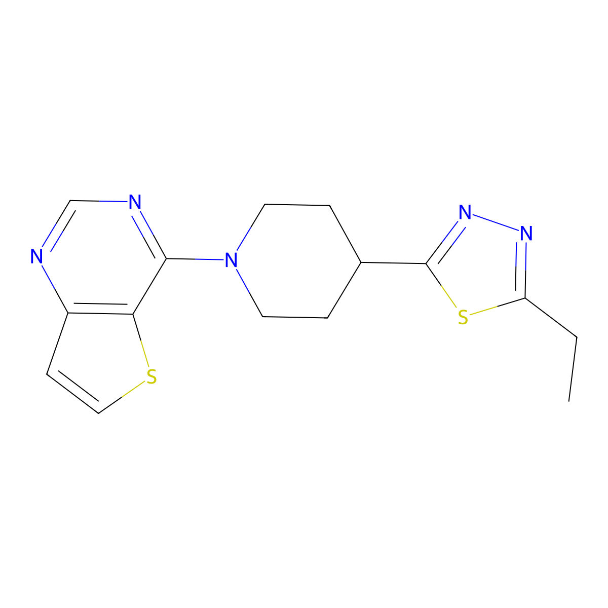 4-(5-Ethyl-1,3,4-thiadiazol-2-yl)-1-{thieno[3,2-d]pyrimidin-4-yl}piperidine molecular structure, CAS 2640892-52-8