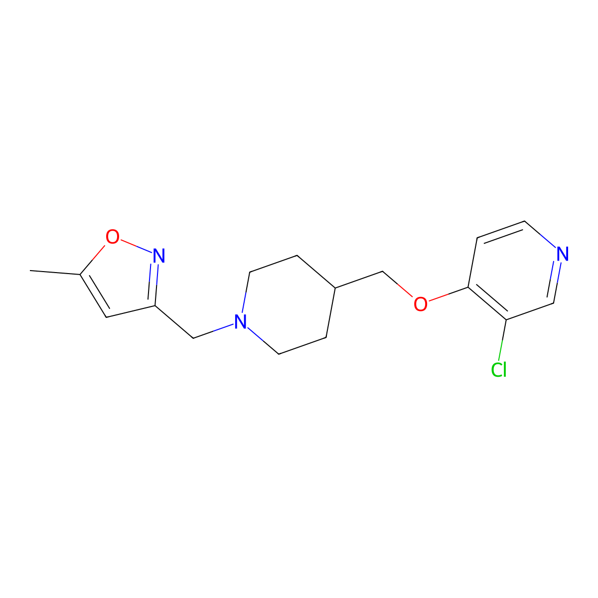 3-Chloro-4-({1-[(5-methyl-1,2-oxazol-3-yl)methyl]piperidin-4-yl}methoxy)pyridine molecular structure, CAS 2640892-61-9