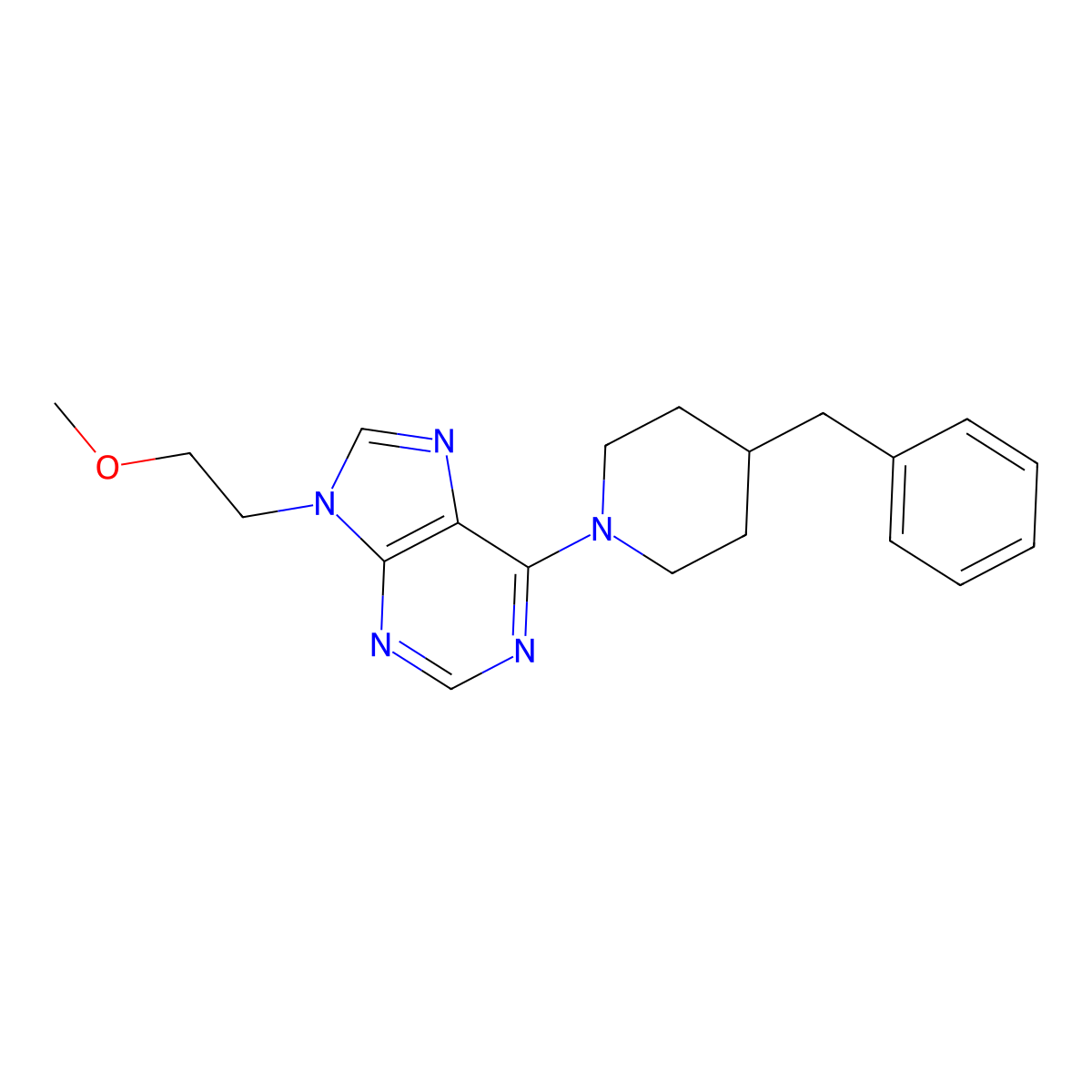 6-(4-benzylpiperidin-1-yl)-9-(2-methoxyethyl)-9H-purine molecular structure, CAS 2640892-63-1