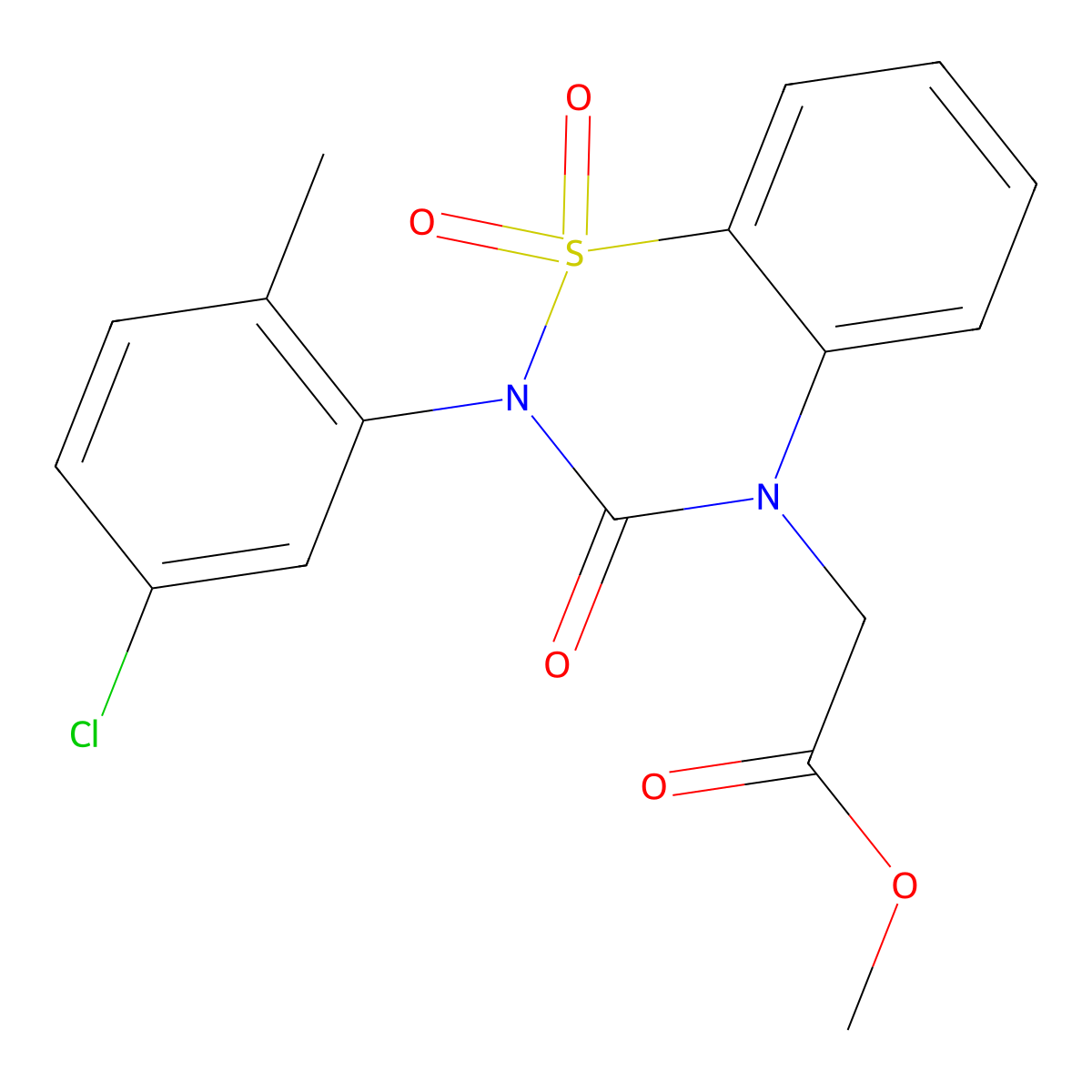 Methyl 2-[2-(5-chloro-2-methylphenyl)-1,1,3-trioxo-1lambda6,2,4-benzothiadiazin-4-yl]acetate molecular structure, CAS 2640892-69-7