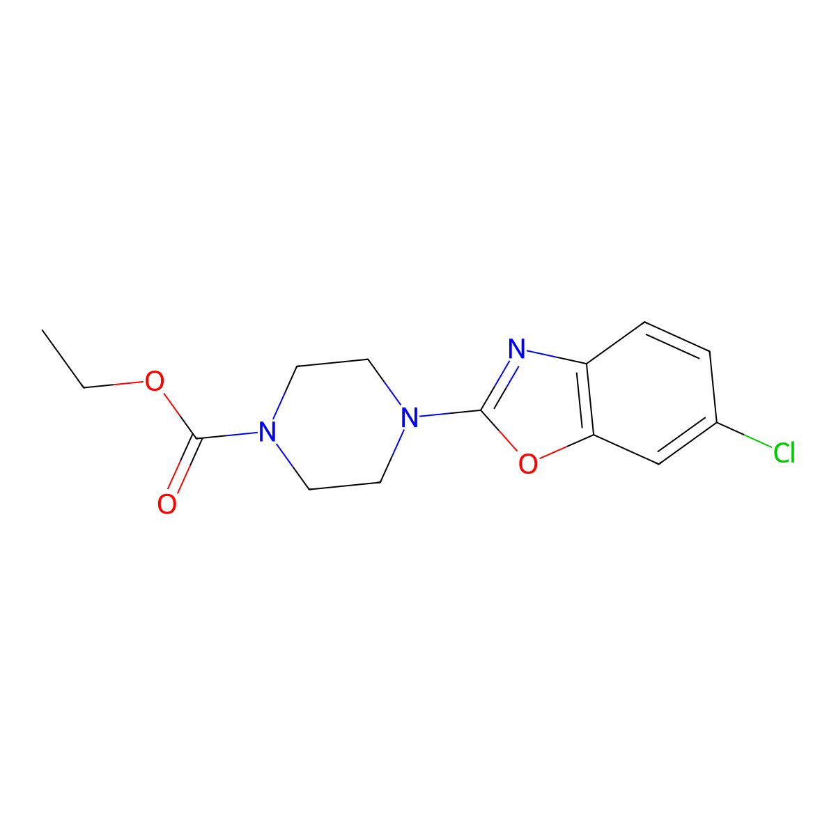 Ethyl 4-(6-chloro-1,3-benzoxazol-2-yl)piperazine-1-carboxylate molecular structure, CAS 2640892-72-2