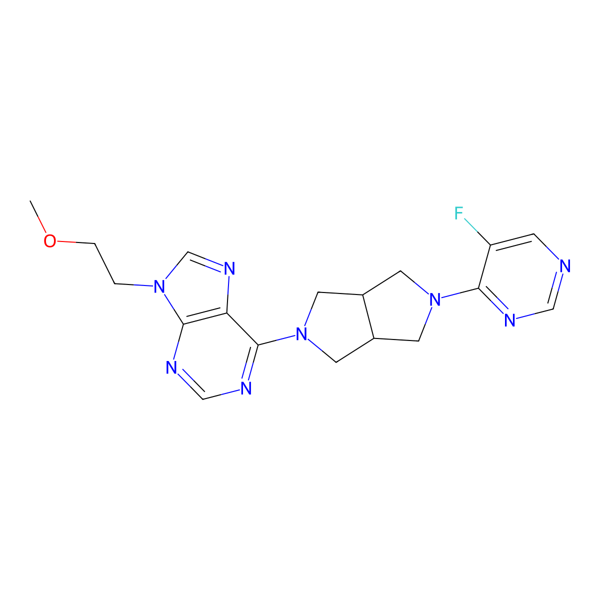 6-[5-(5-fluoropyrimidin-4-yl)-octahydropyrrolo[3,4-c]pyrrol-2-yl]-9-(2-methoxyethyl)-9H-purine molecular structure, CAS 2640892-74-4