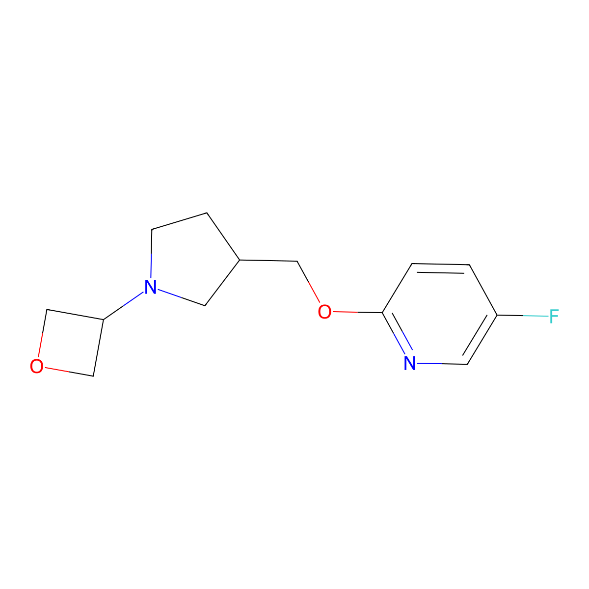 5-Fluoro-2-{[1-(oxetan-3-yl)pyrrolidin-3-yl]methoxy}pyridine molecular structure, CAS 2640892-81-3