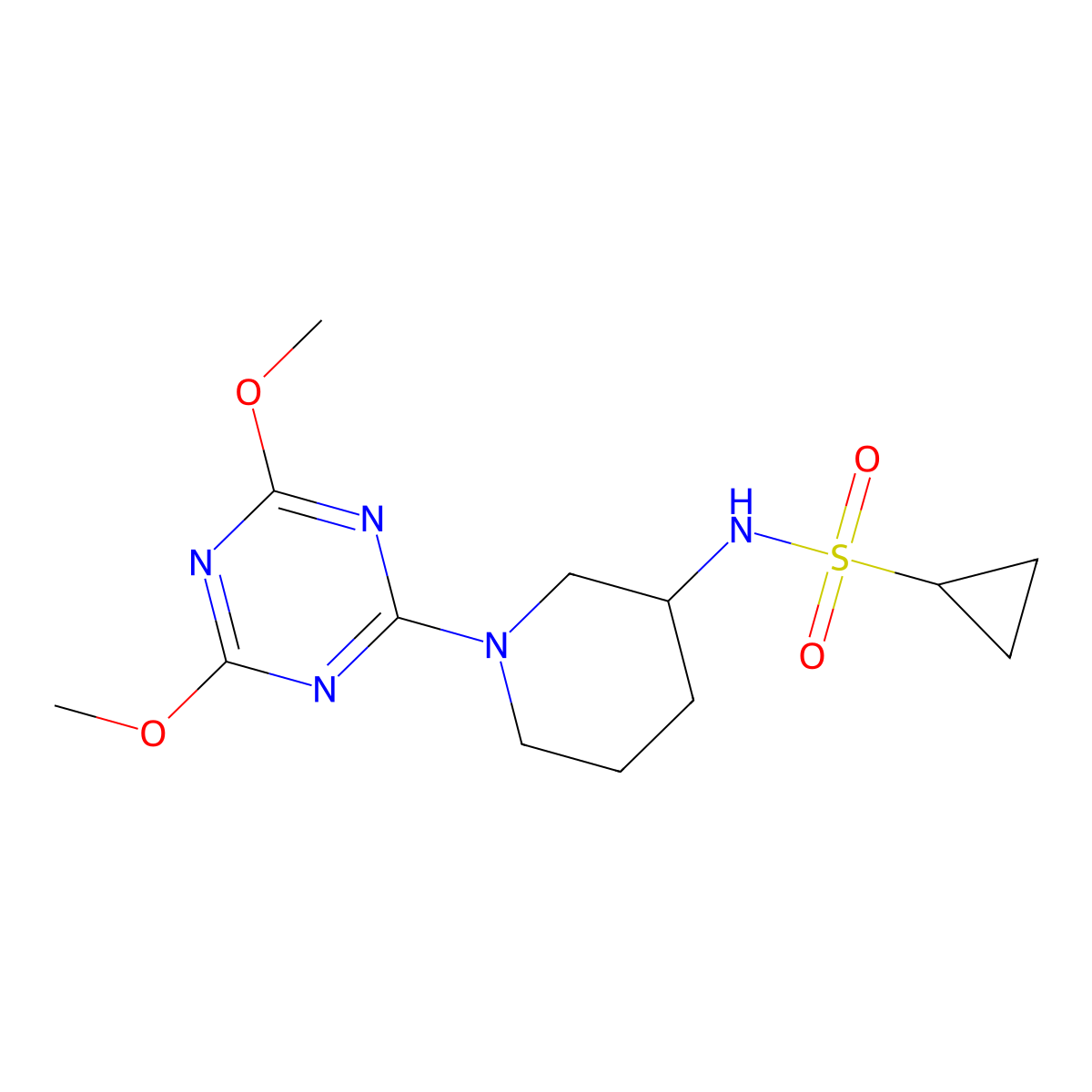 N-[1-(4,6-dimethoxy-1,3,5-triazin-2-yl)piperidin-3-yl]cyclopropanesulfonamide molecular structure, CAS 2640892-83-5