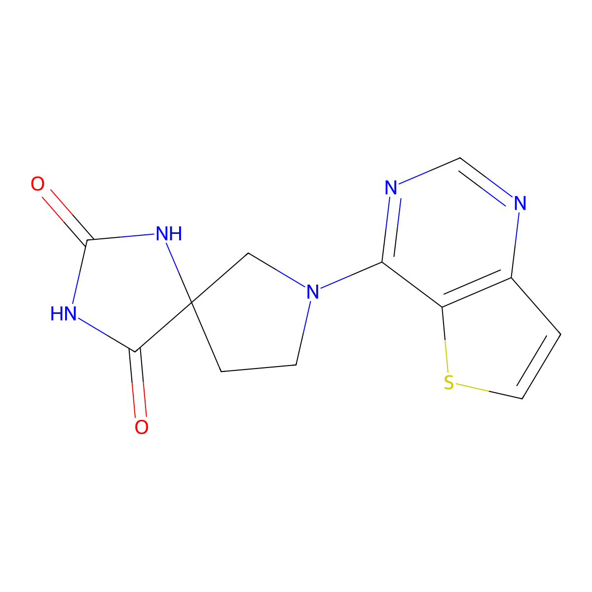 7-{Thieno[3,2-d]pyrimidin-4-yl}-1,3,7-triazaspiro[4.4]nonane-2,4-dione molecular structure, CAS 2640892-89-1