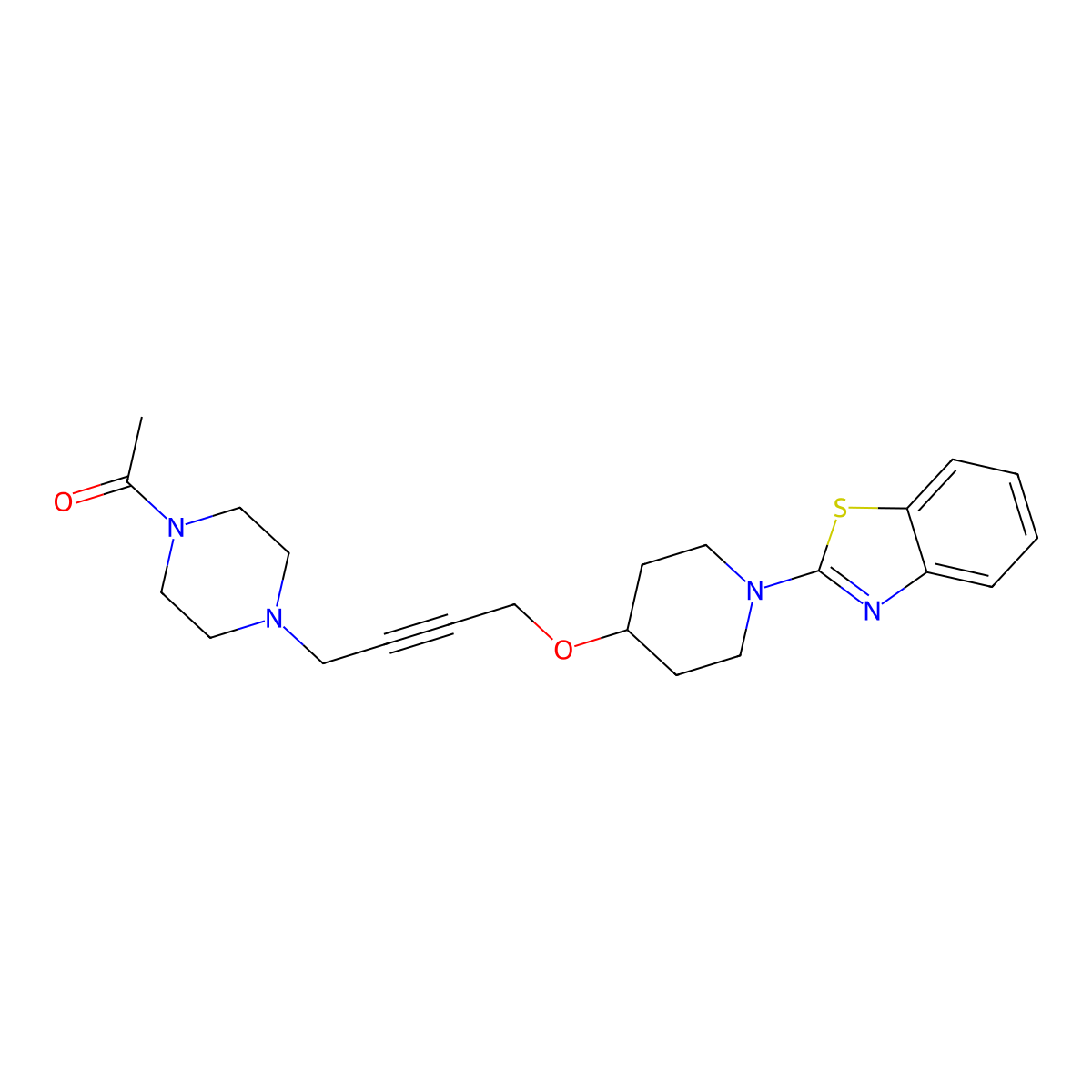 1-[4-(4-{[1-(1,3-Benzothiazol-2-yl)piperidin-4-yl]oxy}but-2-yn-1-yl)piperazin-1-yl]ethan-1-one molecular structure, CAS 2640892-90-4