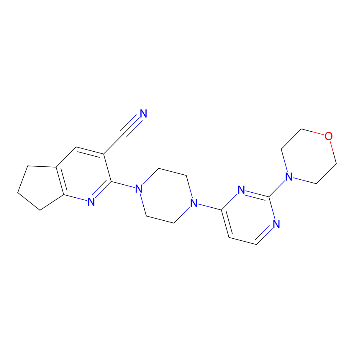 2-{4-[2-(morpholin-4-yl)pyrimidin-4-yl]piperazin-1-yl}-5H,6H,7H-cyclopenta[b]pyridine-3-carbonitrile molecular structure, CAS 2640892-91-5
