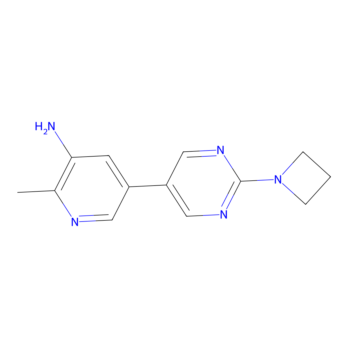 5-[2-(Azetidin-1-yl)pyrimidin-5-yl]-2-methylpyridin-3-amine molecular structure, CAS 2640892-92-6