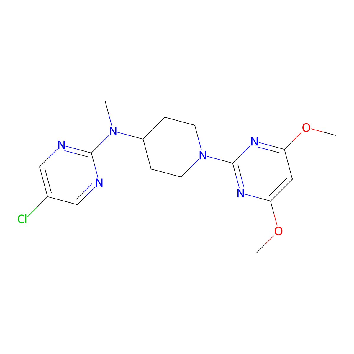 5-chloro-N-[1-(4,6-dimethoxypyrimidin-2-yl)piperidin-4-yl]-N-methylpyrimidin-2-amine molecular structure, CAS 2640892-97-1
