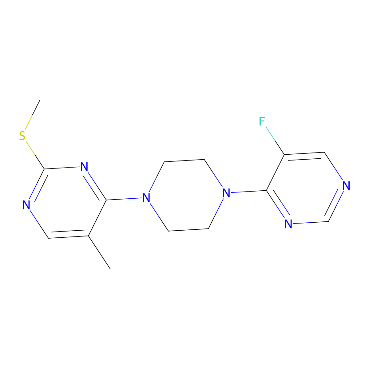 4-[4-(5-Fluoropyrimidin-4-yl)piperazin-1-yl]-5-methyl-2-(methylsulfanyl)pyrimidine molecular structure, CAS 2640893-02-1