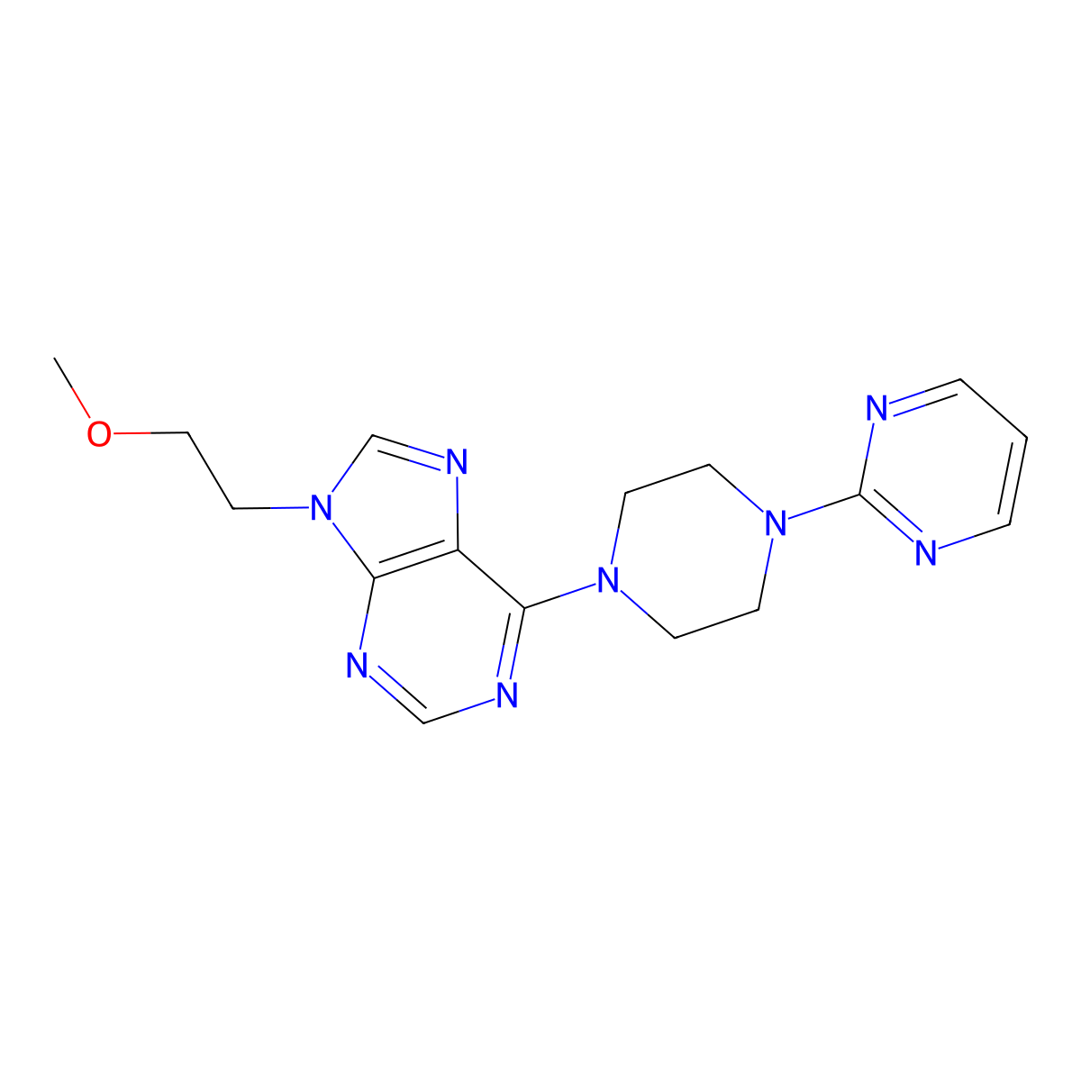 9-(2-methoxyethyl)-6-[4-(pyrimidin-2-yl)piperazin-1-yl]-9H-purine molecular structure, CAS 2640893-05-4
