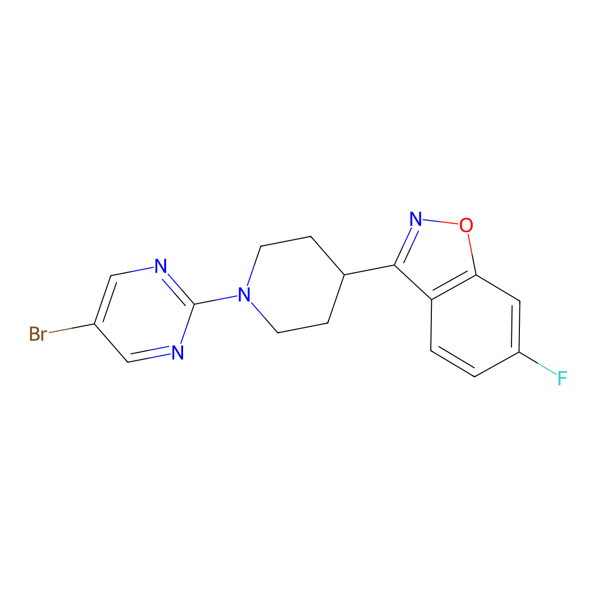 3-[1-(5-Bromopyrimidin-2-yl)piperidin-4-yl]-6-fluoro-1,2-benzoxazole molecular structure, CAS 2640893-09-8
