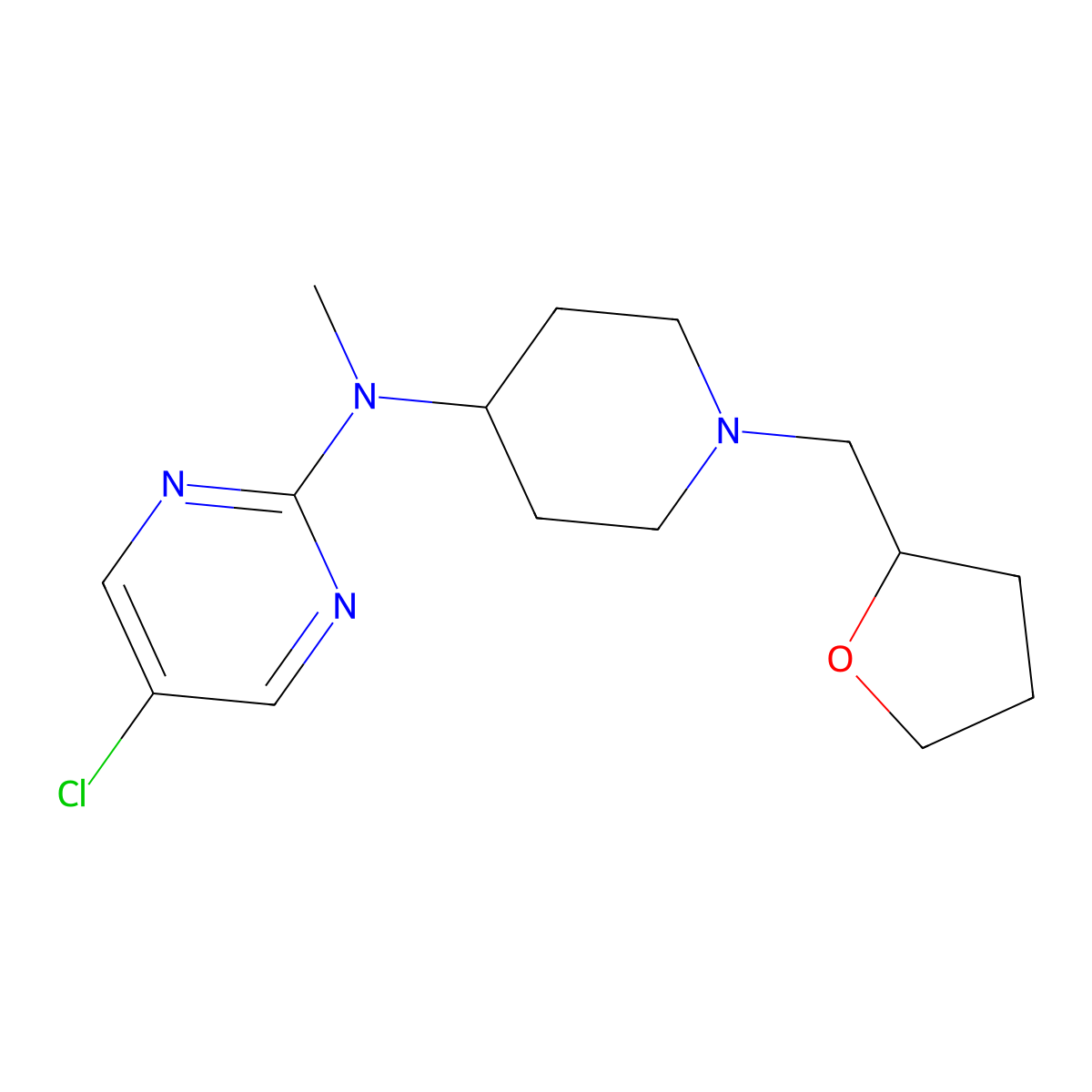 5-chloro-N-methyl-N-{1-[(oxolan-2-yl)methyl]piperidin-4-yl}pyrimidin-2-amine molecular structure, CAS 2640893-15-6