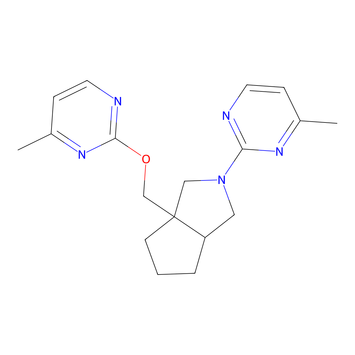 2-(3a-{[(4-Methylpyrimidin-2-yl)oxy]methyl}-octahydrocyclopenta[c]pyrrol-2-yl)-4-methylpyrimidine molecular structure, CAS 2640893-16-7