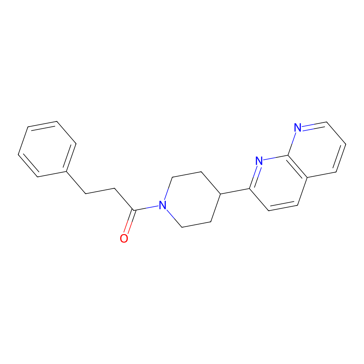1-[4-(1,8-Naphthyridin-2-yl)piperidin-1-yl]-3-phenylpropan-1-one molecular structure, CAS 2640893-19-0